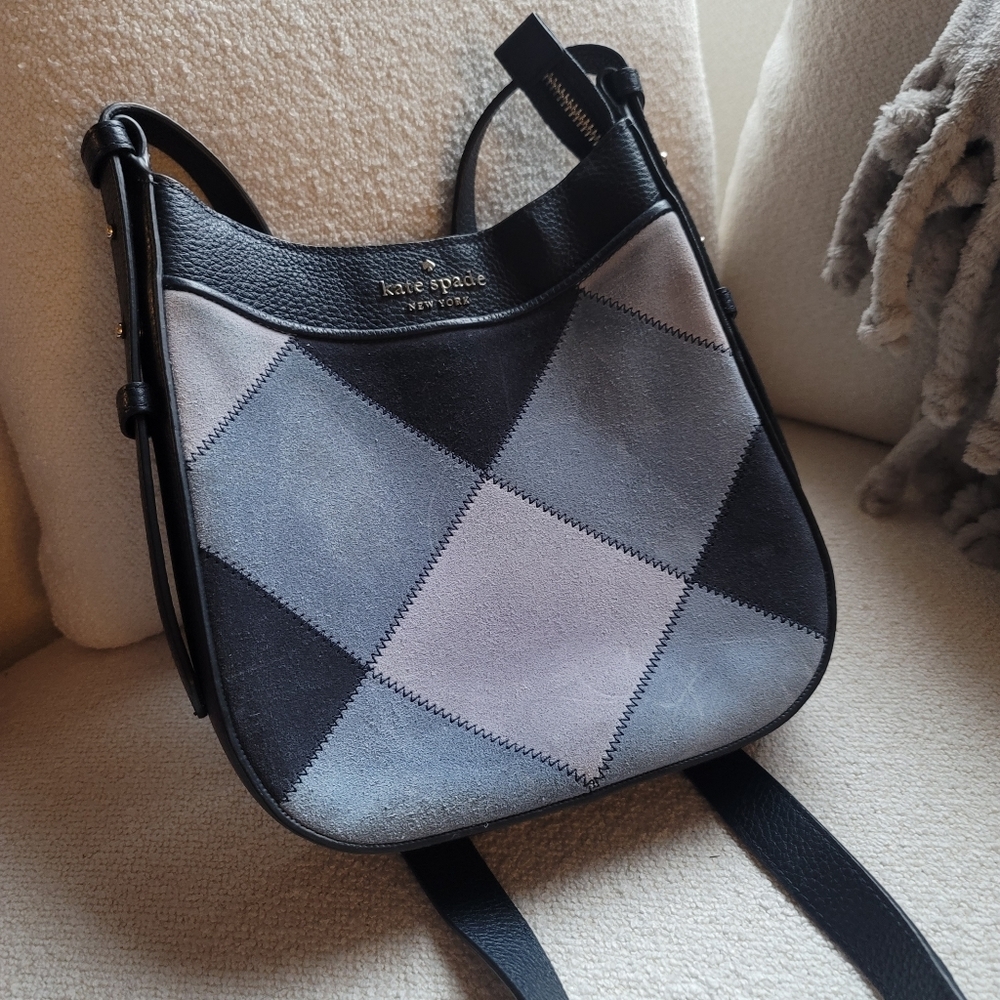 Kate Spade, North South Crossbody Bag, Patchwork Suede, Blazer Blue‎ - Picture 2 of 12